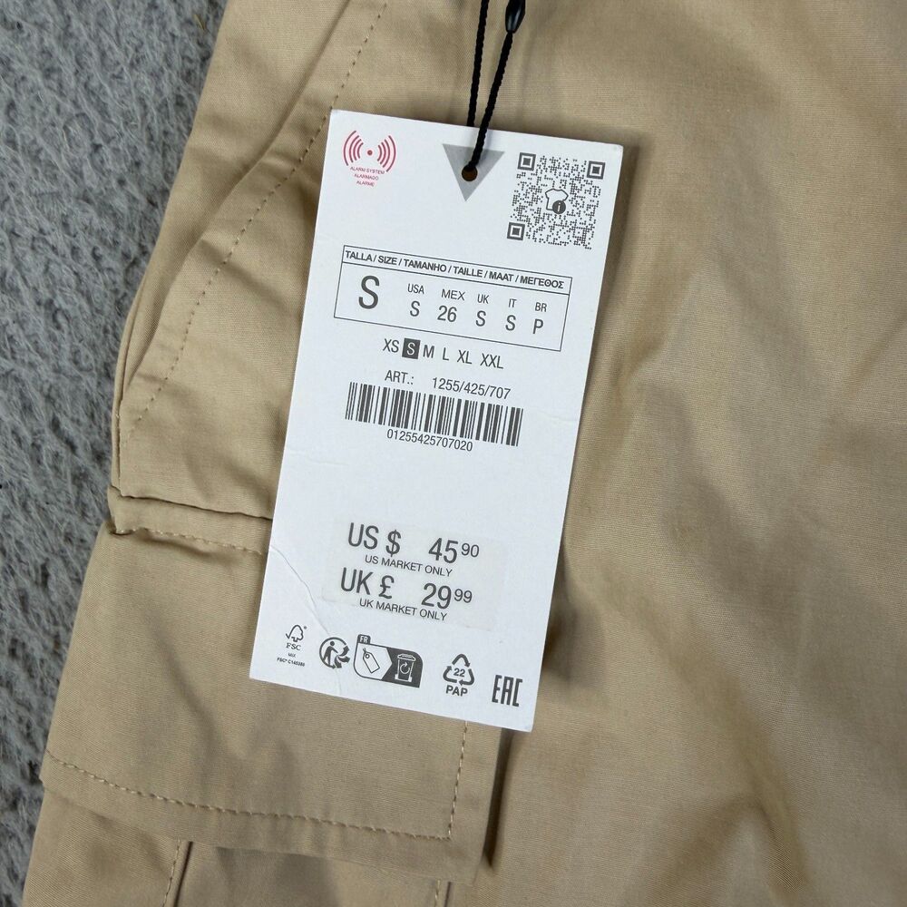 ZARA Cargo Mini Skirt Womens Small Tan Khaki Belt Loops Shorts Pockets Utility - Picture 2 of 8